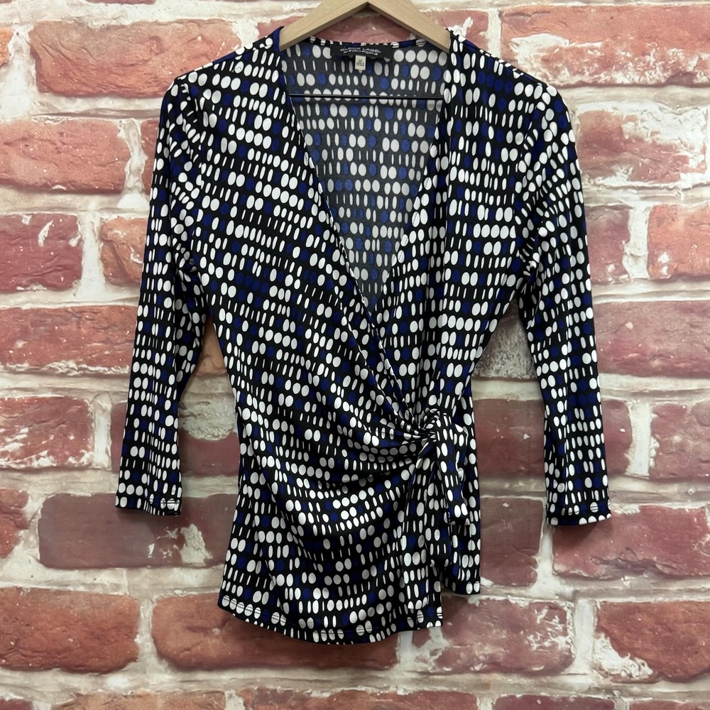 Evan Picone Black Label Top Women's XS Multicolor Polka Dot Surplice Wrap Shirt